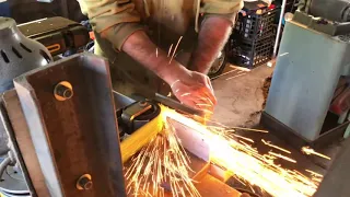 Hand forging a chef knife ( Part 3 - grinding the bevels) - By bladesmith Alexi Croteau