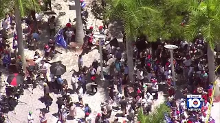 Hundreds of supporters, protesters gather outside Miami courtroom for Trump indictment