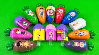 Looking Pinkfong, Hogi, Cocomelon with CLAY inside Carrot, Ice Cream Coloring! Satisfying ASMR Video
