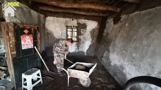 Multi-skilled man renovating old rural house and yard