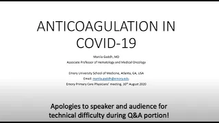 Anticoagulation and thrombosis considerations in outpatient COVID-19