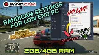 BEST BANDICAM SETTINGS FOR LOW END PC || 2GB/4GB RAM | NO LAG NO FRAME DROP!