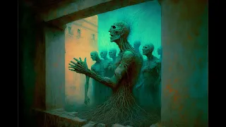 Unsettling Art by Zdzisław Beksiński, but it's made by AI.