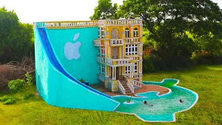 Build The Most Creative 4-Story Mud Villa, Design Swimming Pool-Shaped Dolphin & Apple Water Slide