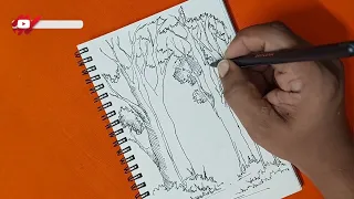Forest pen drawing | Drawing for beginners | How to drawEasy and beautiful forest | #viral #drawing
