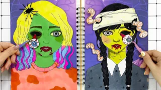 [🐾paper diy🐾] Zombie Wednesday Make up 💄 in Halloween 🌈 놀이 종이 | ASMR| 블라인드 백 언박싱
