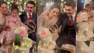 Minal Khan and Ahsan Mohsin Ikram Cut a Cake on their Valima Reception
