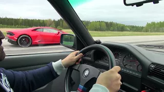 BMW M3 E30 V10 vs Lamborghini Huracan V10 LP580-2 FIGHT! UNCUT.