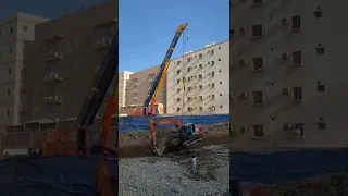 Amazing That Double Crane Use His Power Recovery Excavator fail Sink In Deep Hole Successfully#short