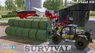 Survival in No Man's Land #58🔸Making, Hauling & Stacking 47 Hay Bales. Expanding a Vineyard🔸FS22🔸4K