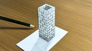 3d drawing on paper | 3d drawing Wall Brick with shadow