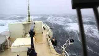 Icelandic fishing vessel in bad weather.