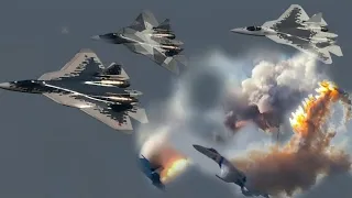 Today! Russian Sukhoi Su-57 Jet Destroys 10 US F-22 Raptor Fighter Jets at Once