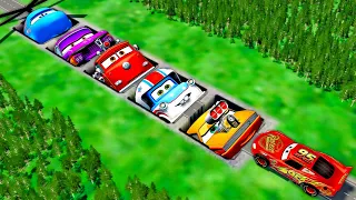 Mega Pits With McQueen & Friends Pixar Cars Vs Big & Small Lightning McQueen! BeamNG.Drive Battle!