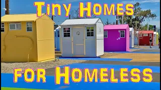 Tiny homes village for the homeless people in echo park downtown Los Angeles