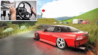 Nissan 180sx D-max Drift in RAIN (4K) w/Steering Wheel | Assetto Corsa