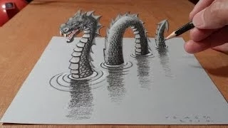 How To Draw A 3d Loch Ness Monster - Awesome Trick Art