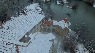 Slovenia, beautiful castle, Grad Otočec, drone video, Cinematic drone footage