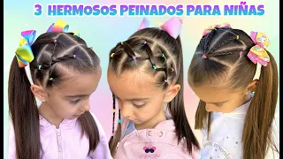 3 INCREÍBLES PEINADOS PARA NIÑAS / PEINADOS FÁCILES CON LIGAS Y TRENZAS