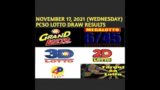 9pm PCSO Lotto Results November 17 2021 Wednesday 6/55 6/45 3D 2D 4D