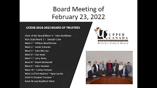 February 23, 2022  UCDSB Board Meeting