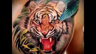 интересные фото примеры тату оскал тигра  для статьи про значение оскала тигра в татуировке