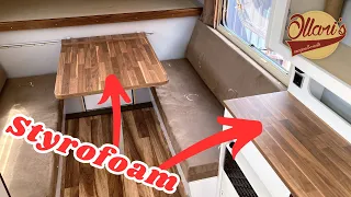 Building a Lightweight Countertop and Dinette Table using STYROFOAM! // Truck Camper Build Ep 19