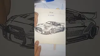 Drawing Nissan  GTR R35 in 30 minutes vs 1 hour | Time lapse Request supercar drawing #art #drawing