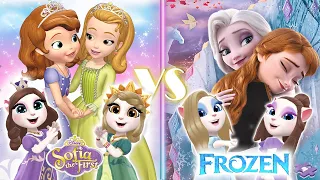 My talking angela 2 || Frozen || Elsa and Anna Vs Princess Sofia || cosplay