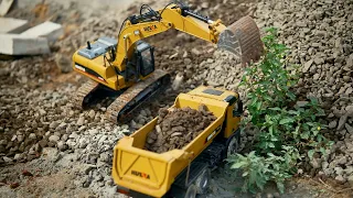 Beko Excavator & Dump Truck Loading Split Stone / Huina 1580 and Huina 1582 / 4K RC Simulation