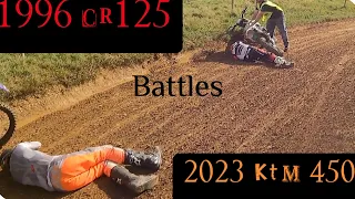 Motocross BaTTLE 96 CR125 VS 23 KTM450 at Long Buckby