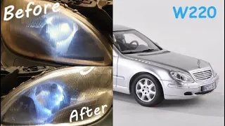 W220 Mercedes Headlight Lens polishing , simple restoration