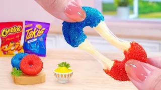 Takis Vs Cheetos Challenge 😹 Miniature Fried Blue Takis Mozzarella Donut Recipe 🏆Tina Mini Cooking