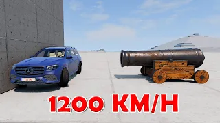 Cars vs Old Cannon 1200 KM/H - BeamNG Drive