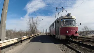 2020-03-13 Kyiv Tatra T3 tram Dobrynynska street overpass Київ трамвай Добрининська шляхопровід