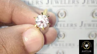 Moissanite Solitaire Ring, Round Cut 2.45ct Forever One Moissanite Solitaire 6-Prongs Yellow Solid