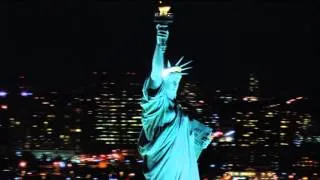 Statue of Liberty Island New York NYC Harbor Aerial View at Night Video Footage from Helicopter Tour