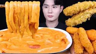 로제 떡볶이 새우튀김 집게살 떡볶이 먹방ASMR MUKBANG ROSE SPICY TTEOKBOKKI & FRIED SHRIMP ロゼ トッポッキ エビフライ eating sounds