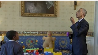 Obama Blows Bubbles at White House Science Fair