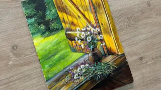 Garden window  & Flower Vase || Acrylic Painting ||Step-by-Step Tutorial