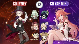 Spiral Abyss 4.1 - C0 Lyney Triple Pyro x C0 Yae Miko Aggravate Full Star Clear Gameplay!
