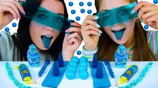 ASMR *BLUE FOOD* CLEAR SHEET JELLY, NERDS ROPE, GUMMY PLANET, ROCK CANDY MUKBANG 먹방