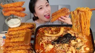 칼칼한 마라탕에 옥수수면 넣어서 왕새우튀김 먹방:) Malatang fried shrimp Mukbang