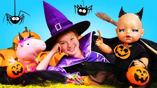 Happy Halloween mit Baby Born und Peppa Wutz. Süßes oder Saures? 2 Puppen Videos am Stück