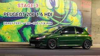 Peugeot 206 1.6 HDI 16V - STAGE 3 - 230HP 500NM | DRAGY | 1/4 mile | 100 - 200 KM/H | #16hdi