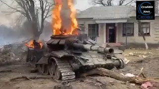 Blazing Tank: Russian T-72B3 Destroyed By Ukrainian Forces Pushing Thru Sloboda, Near Chernihiv