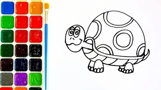 Drawing coloring book. Drawing lessons for children. How to draw a turtle.Малювання розмальовка.