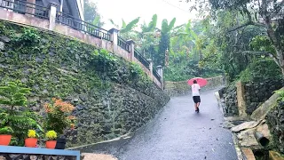 Heavy rain in beautiful cliff village||Indonesian village||rain video