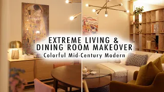 EXTREME LIVING & DINING ROOM MAKEOVER *Colorful Mid-Century Modern Apartment* | XO, MaCenna