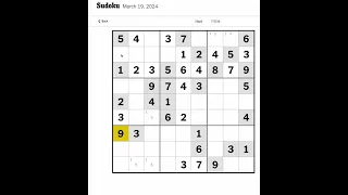 New York Times Sudoku Hard for March 19 Walkthrough